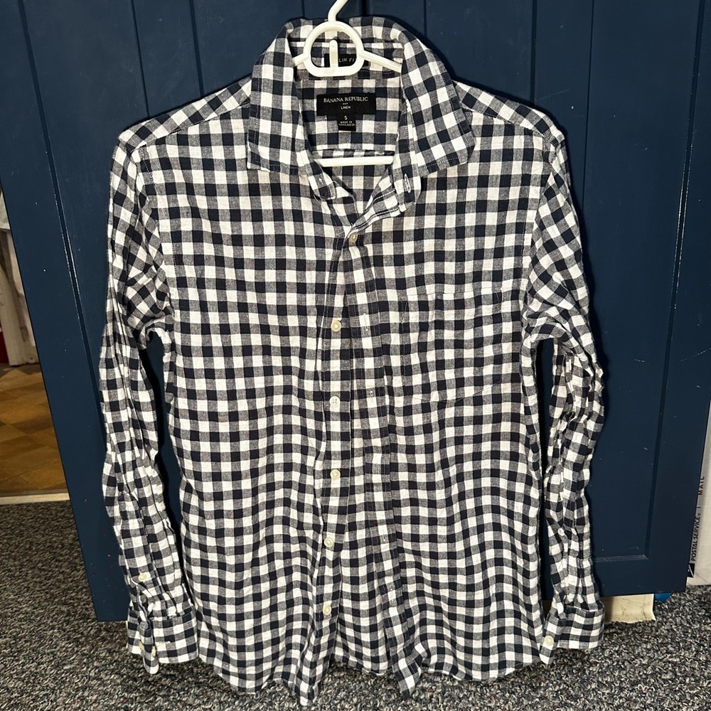 Banana Republic Plaid Linen Button Down Shirt